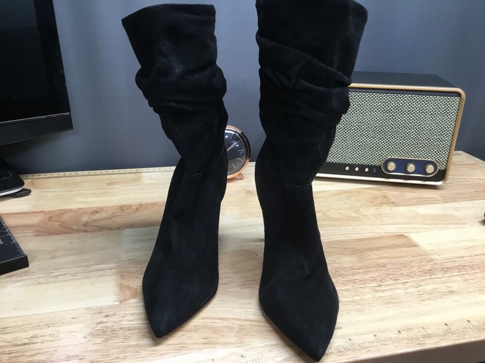 Schutz Ashlee Women's 6.5 Black Suede Pointed Heel Stiletto Heel Mid-Calf Boots